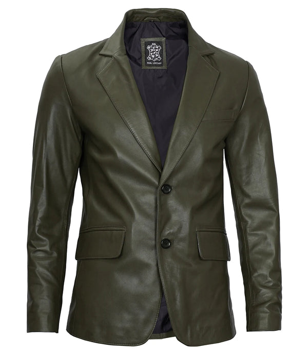 2 button green leather blazer