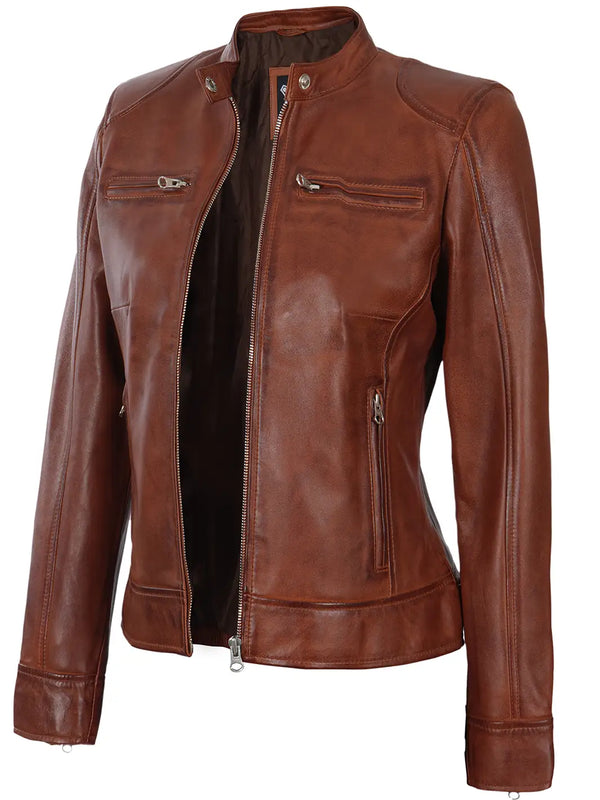 Womens cafe racer leather jacket