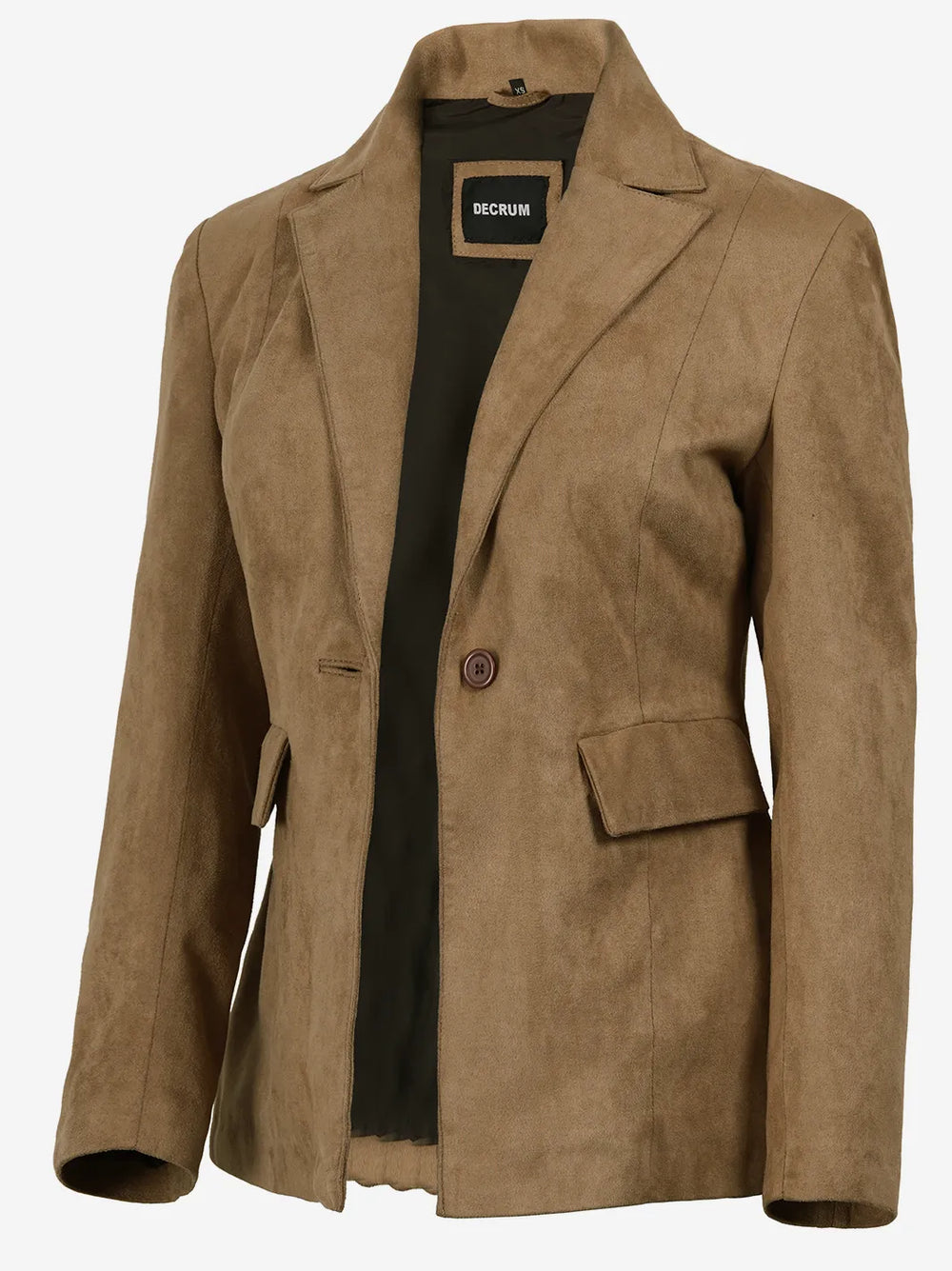 Women's Camel Faux Suede Notch Lapel Blazer - Front