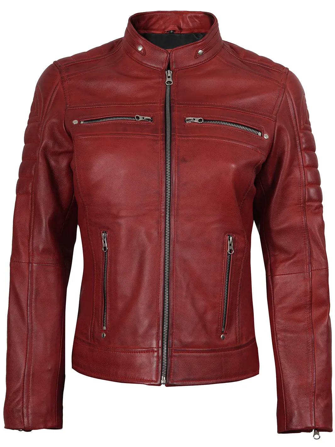 Austin Womens Red Biker Leather Jacket