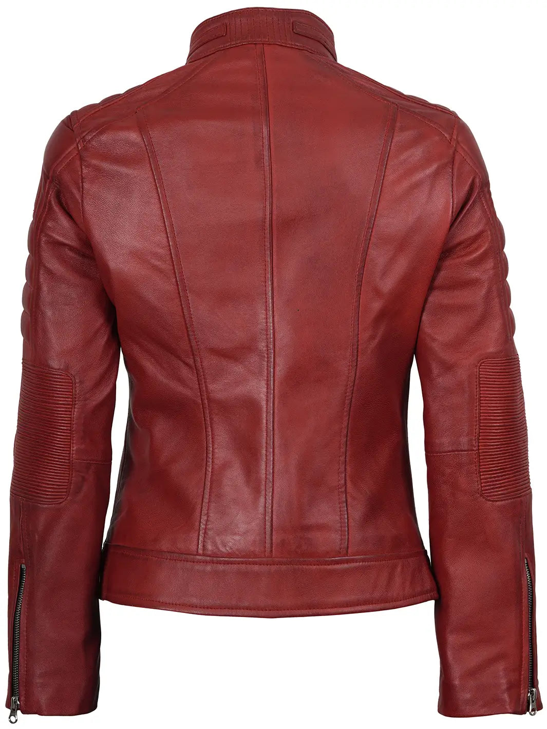 Womens Red Cafe Racer Leather Jacket