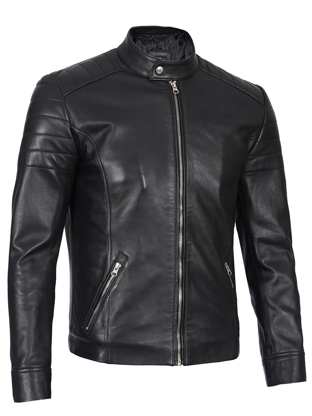 Black Cafe Racer Leather Jacket for Men