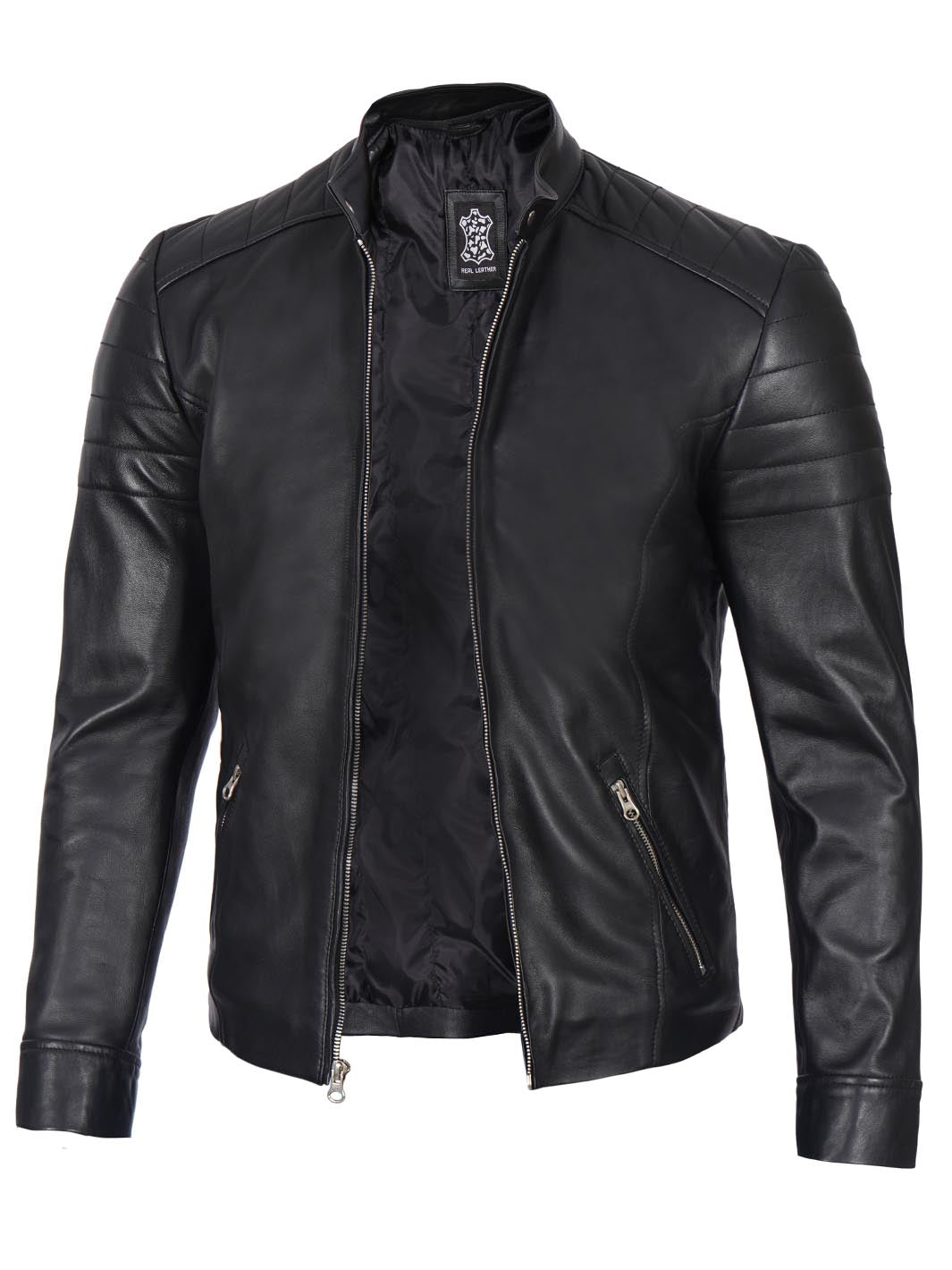 Black Cafe Racer Real Leather Jacket for Men