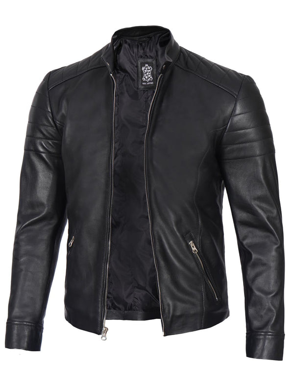 Black Cafe Racer Real Leather Jacket for Men