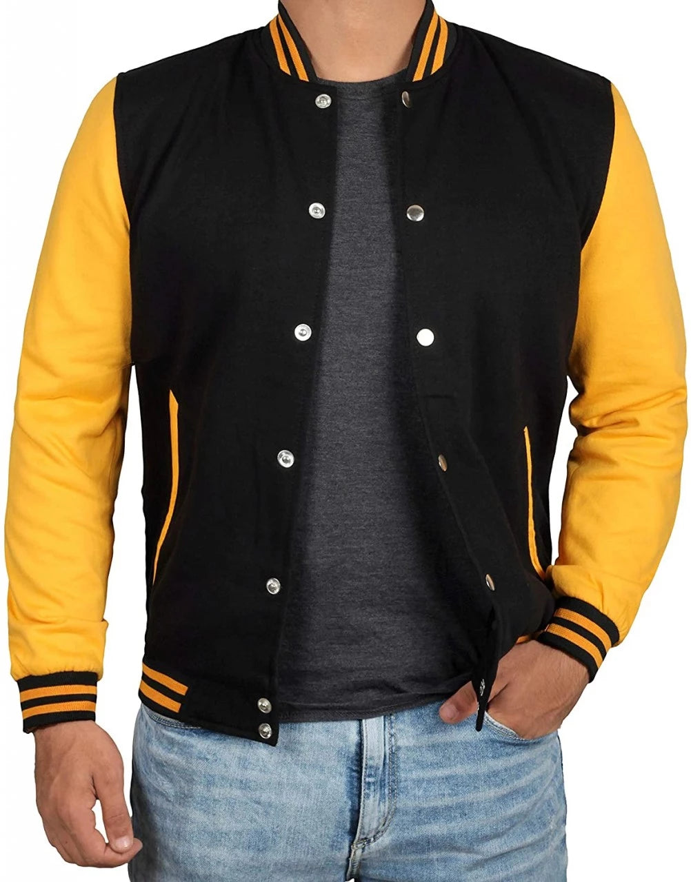 Mens Black & Yellow Varsity Jacket