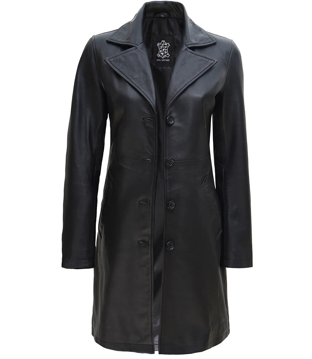 Black leather car coat womens