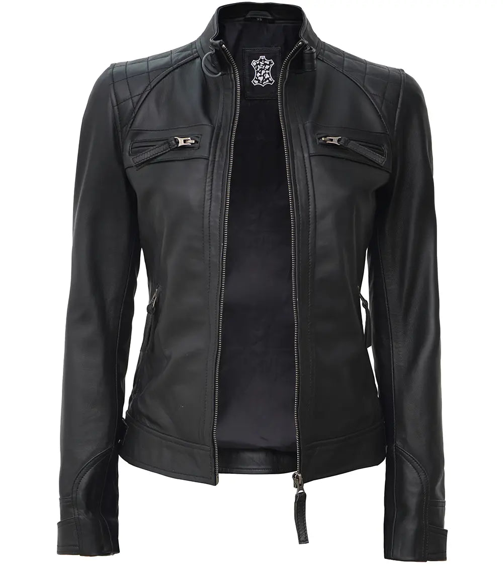 Black leather jacket for women