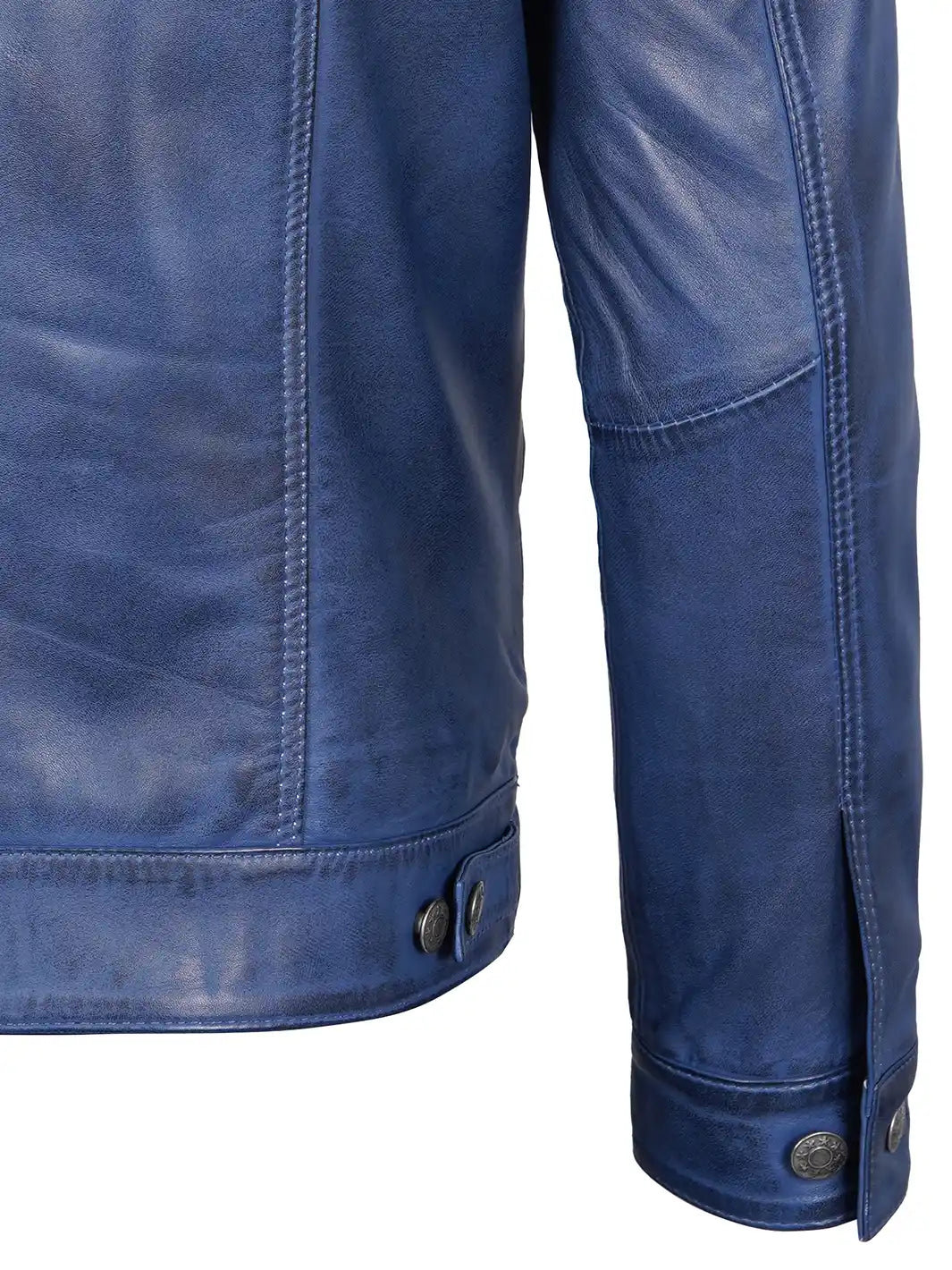 Blue trucker leather jacket