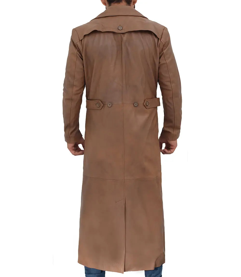 Brown leather mens coat