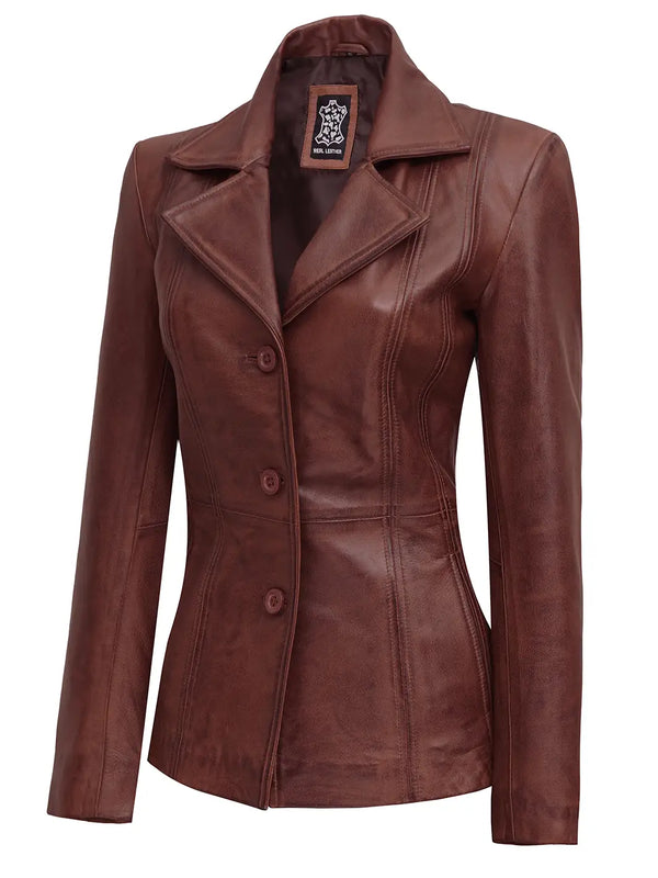 Brown Leather Blazer Womens