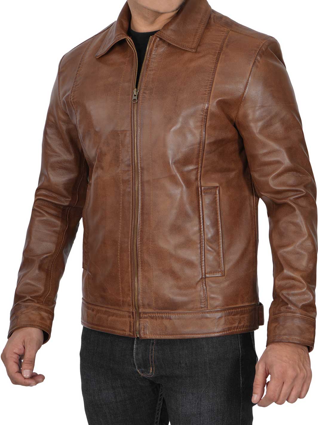 Mens Cafe Racer Biker Leather Jacket