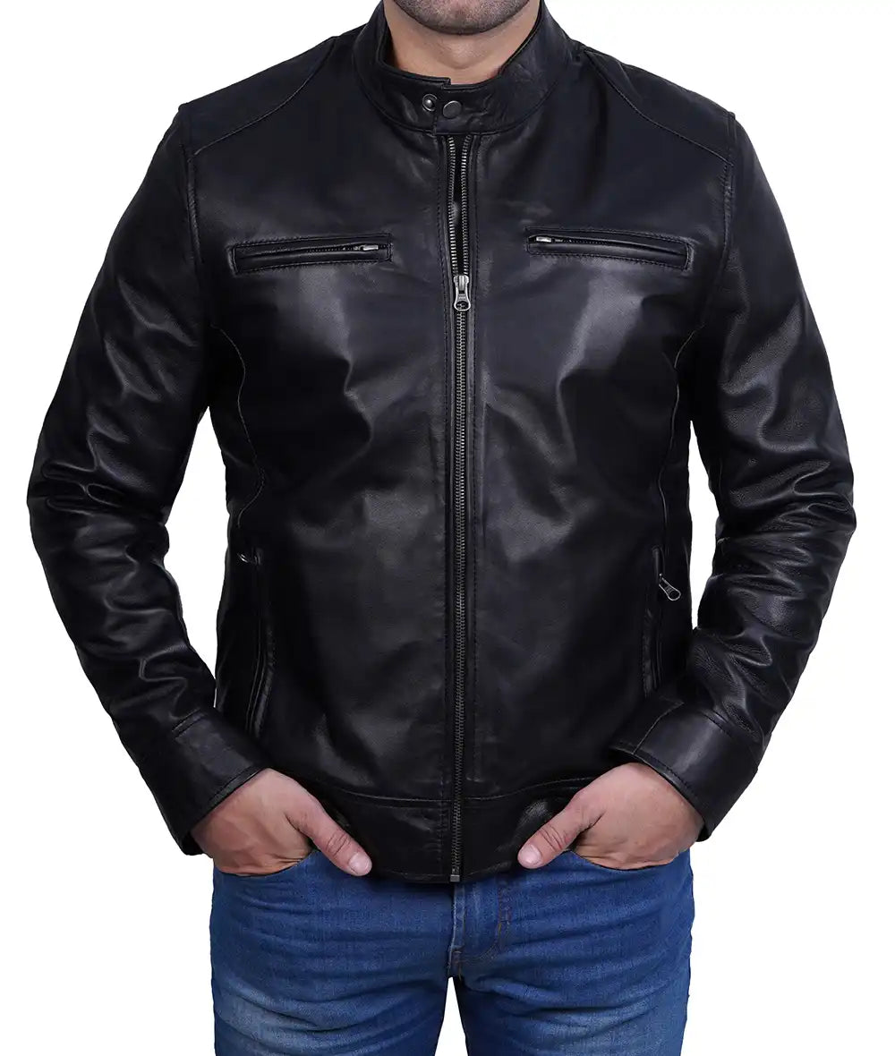 Cafe Racer Leather Biker Jacket for Men