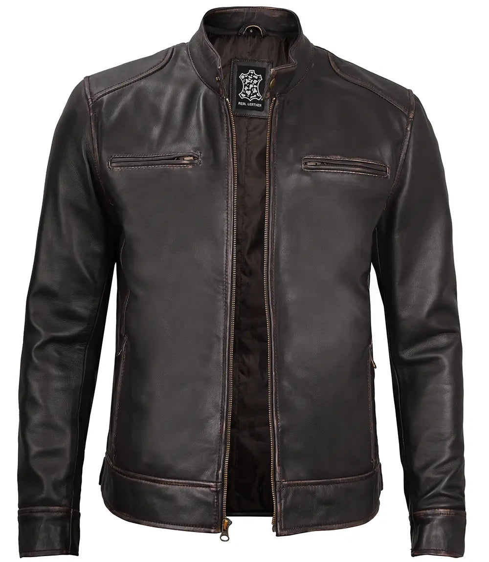 Cafe racer mens leather jacket