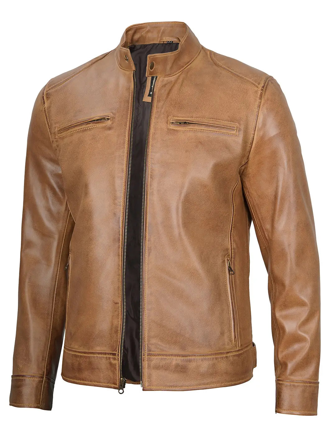 Camel brown real leather jacket