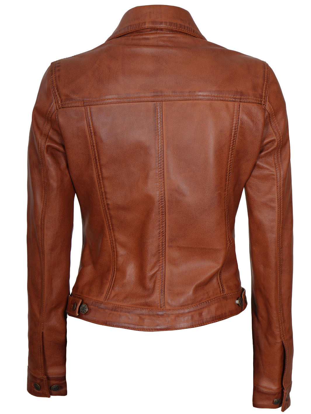 Cognac Trucker Leather Jacket for Women