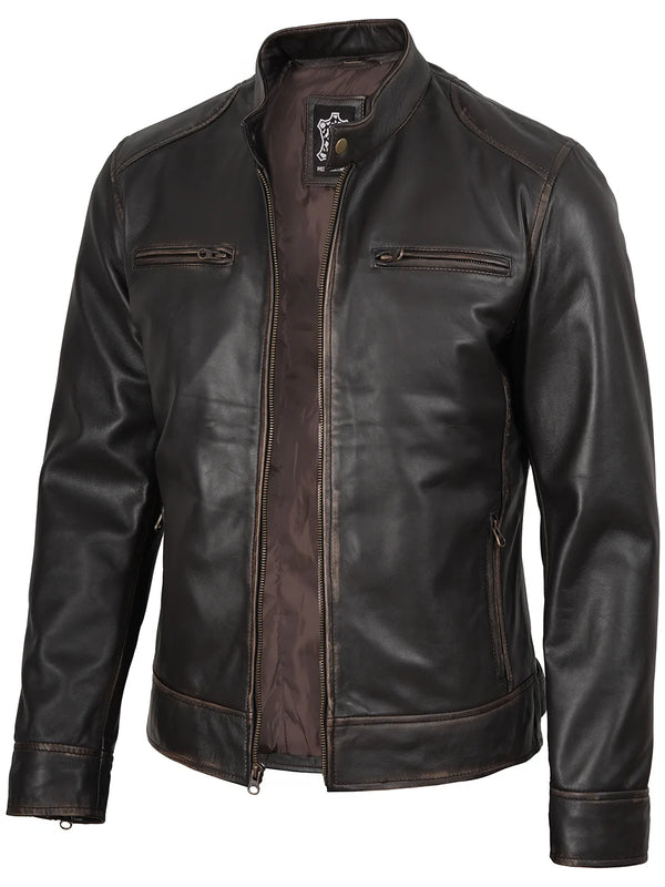 Dodge Men's Dark Brown Biker Leather Jacket