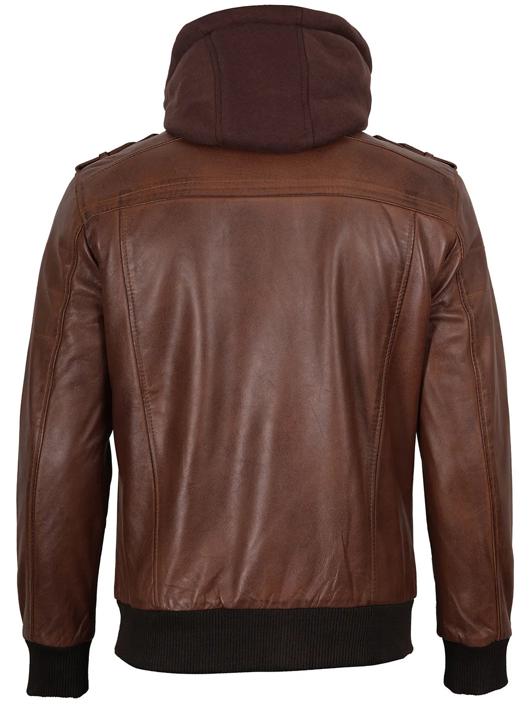 Edinburgh Brown Bomber Leather Jacket With Removable Hood Mens