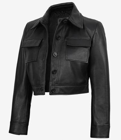 Freddie Women’s Black Harrington Cropped Real Leather Jacket