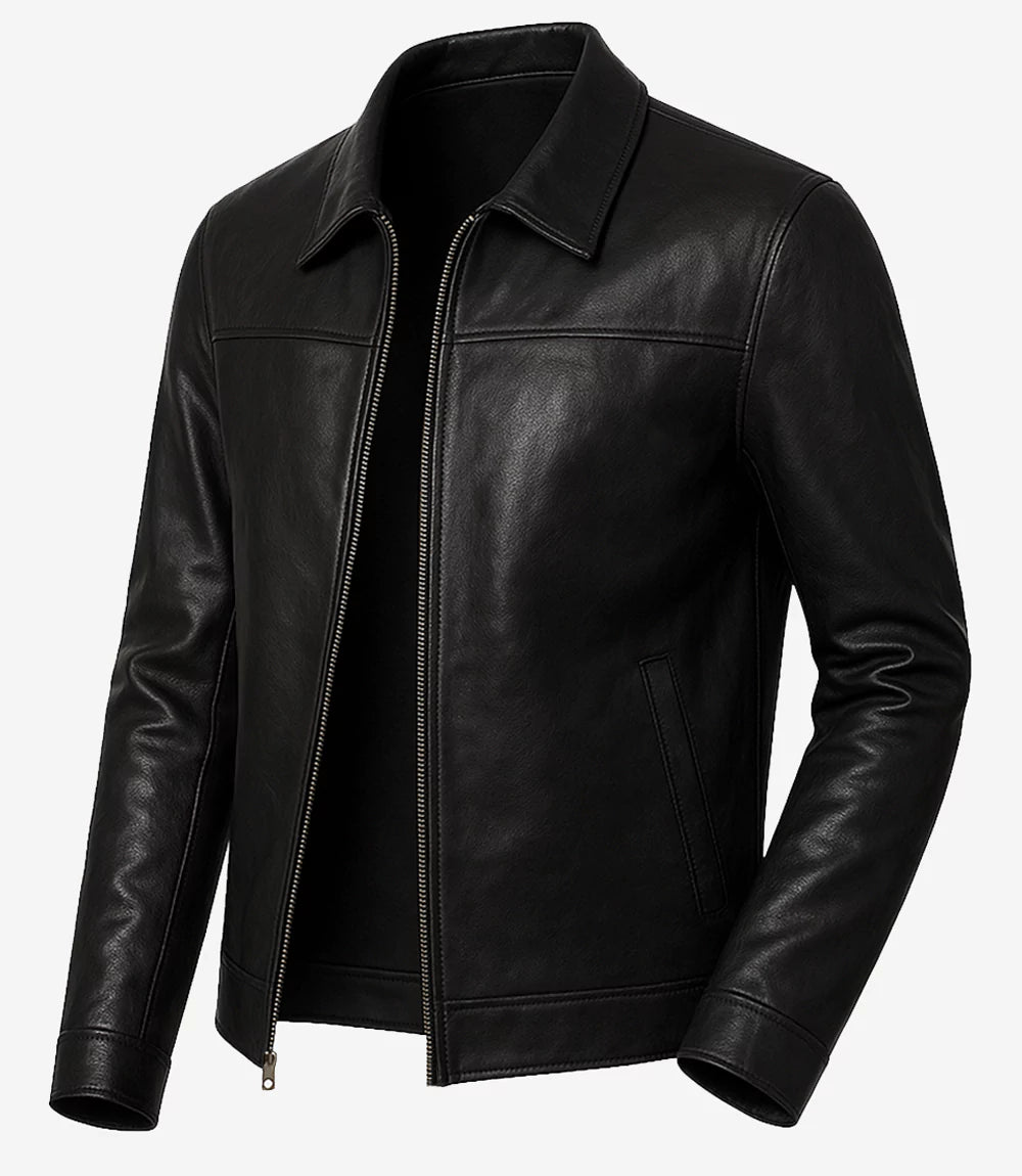 Harrington Black Lambskin Mens Leather Jacket