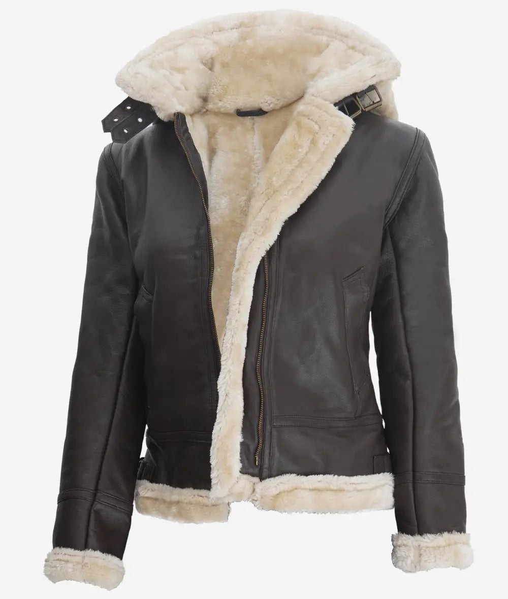 Leather Shearling Jacket Dark Brown