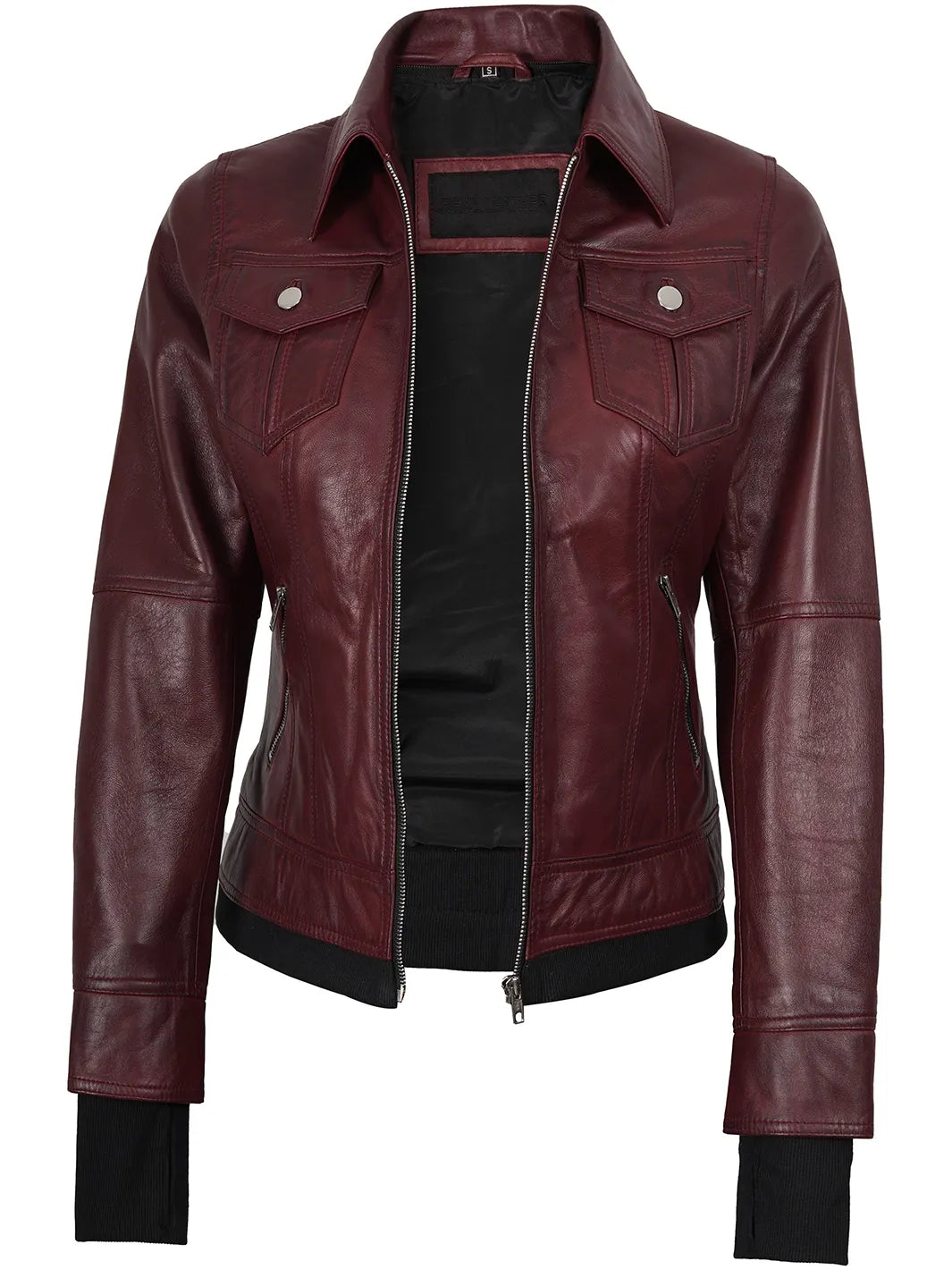 Maroon Womens Bomber Hooded eather Jacket