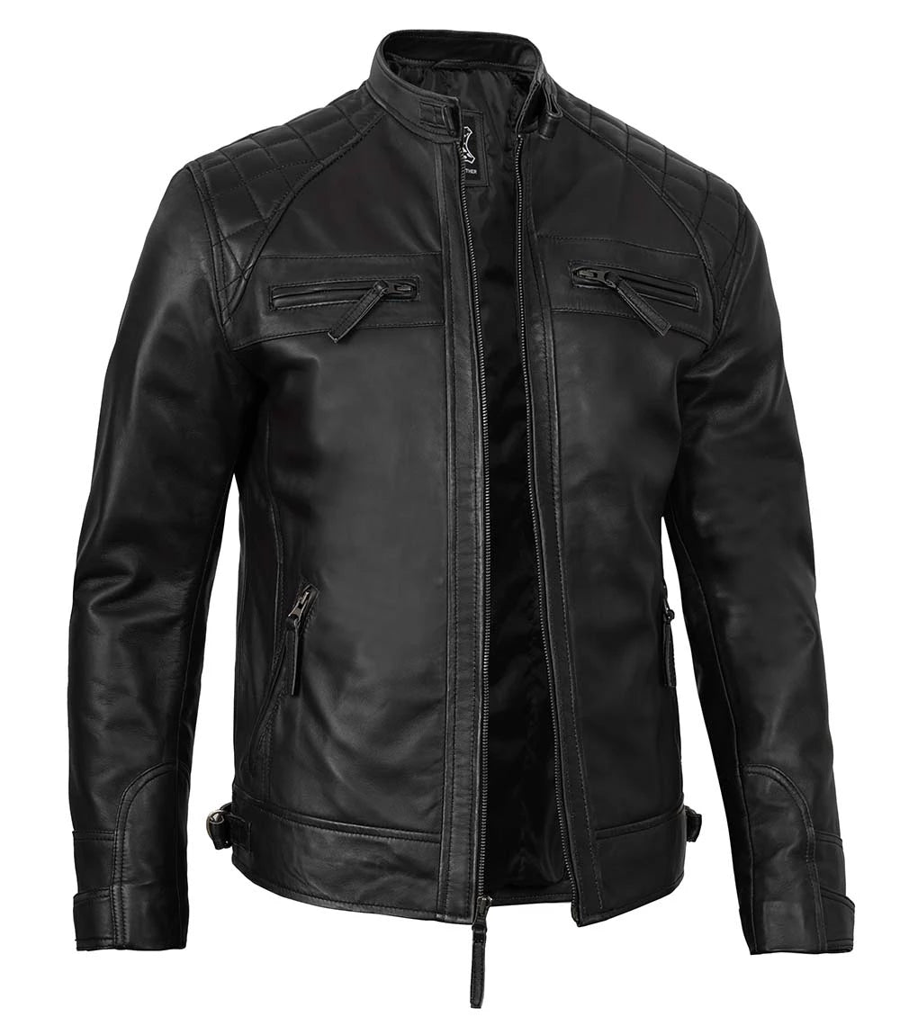 Men Black Biker Leather Jacket