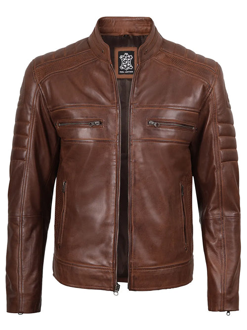 Men Brown Cafe Racer Leather Jacket