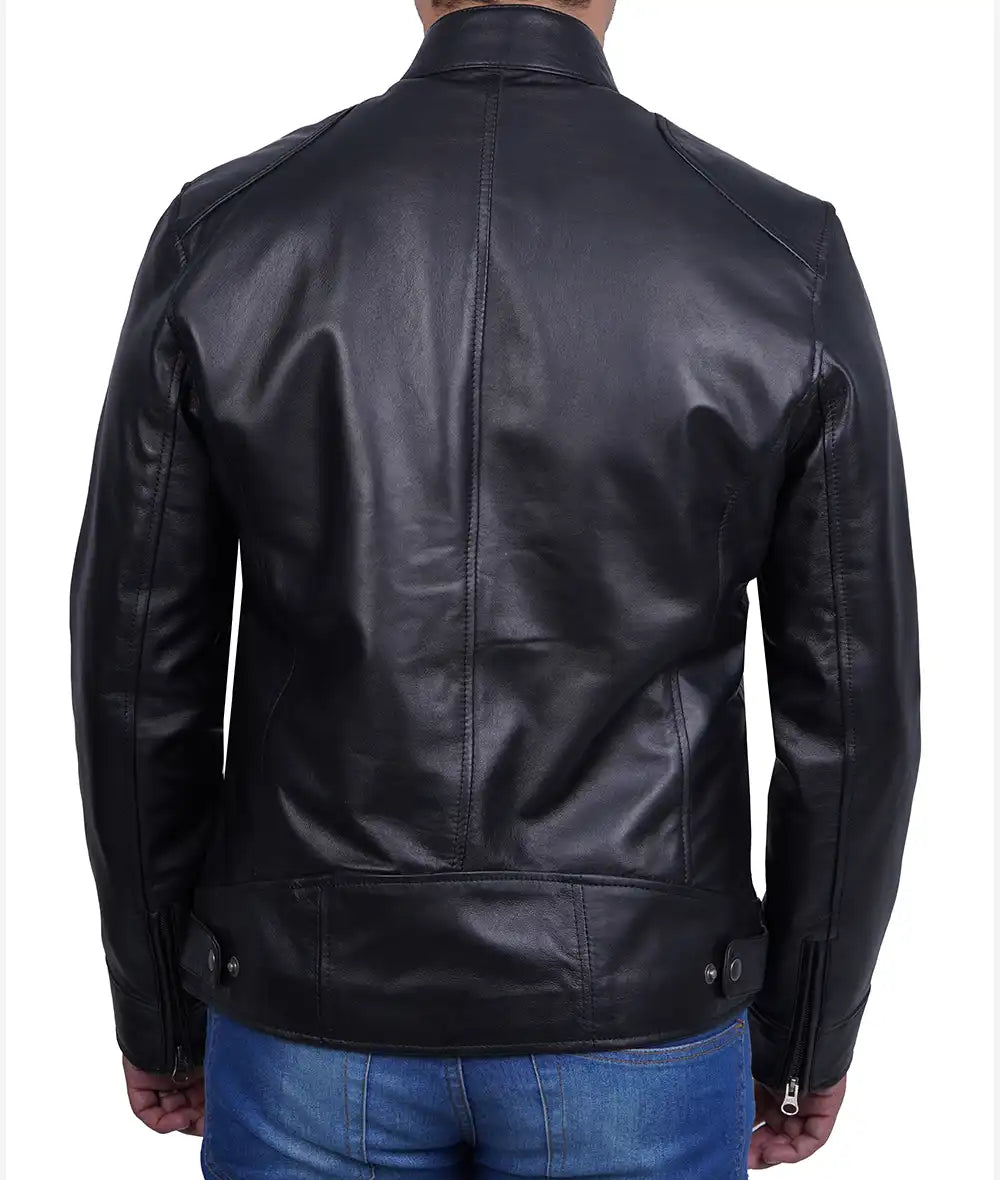 Men's Black Cafe Racer Leather Biker Jacket