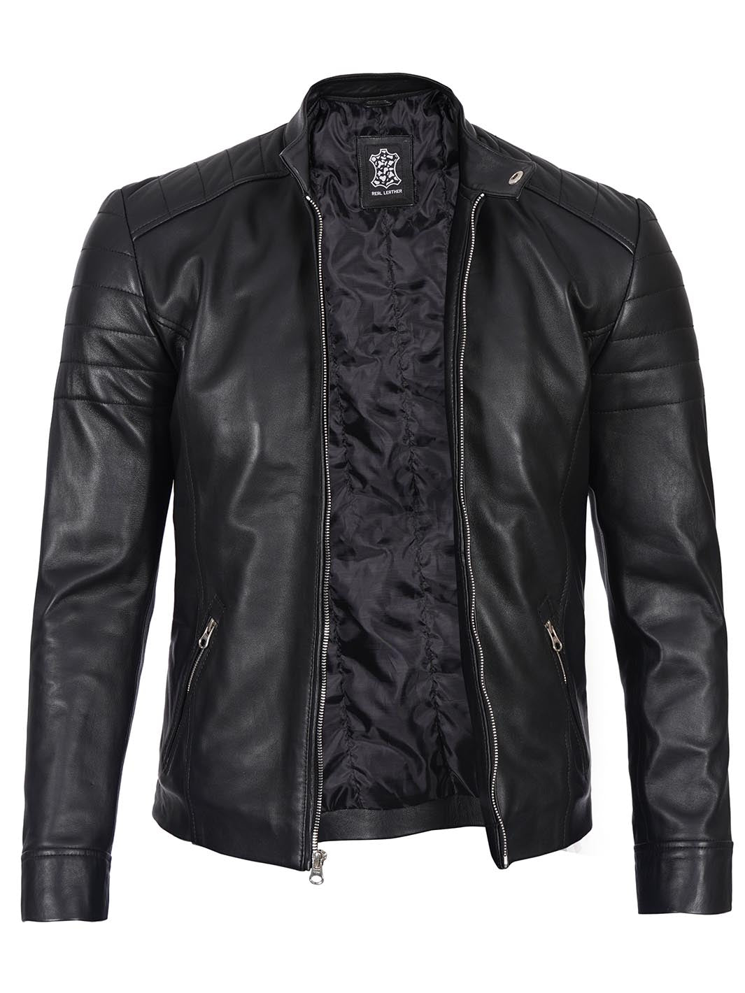 Men's Black Cafe Racer Leather Jacket