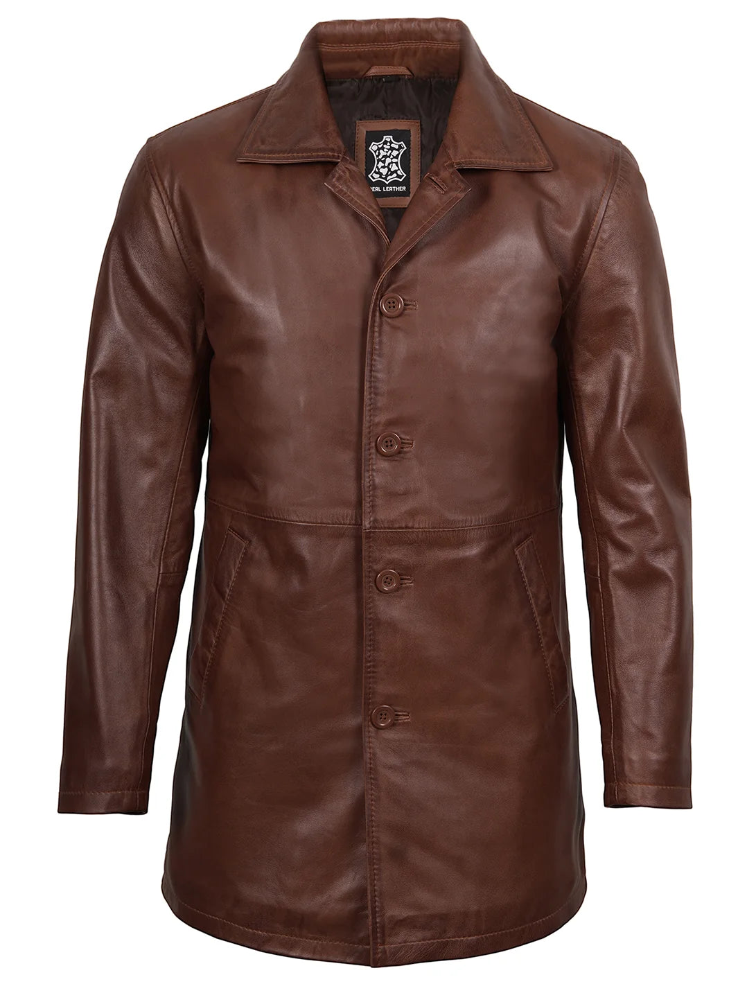 Men's Brown 3 4 Length Leather Car Coat