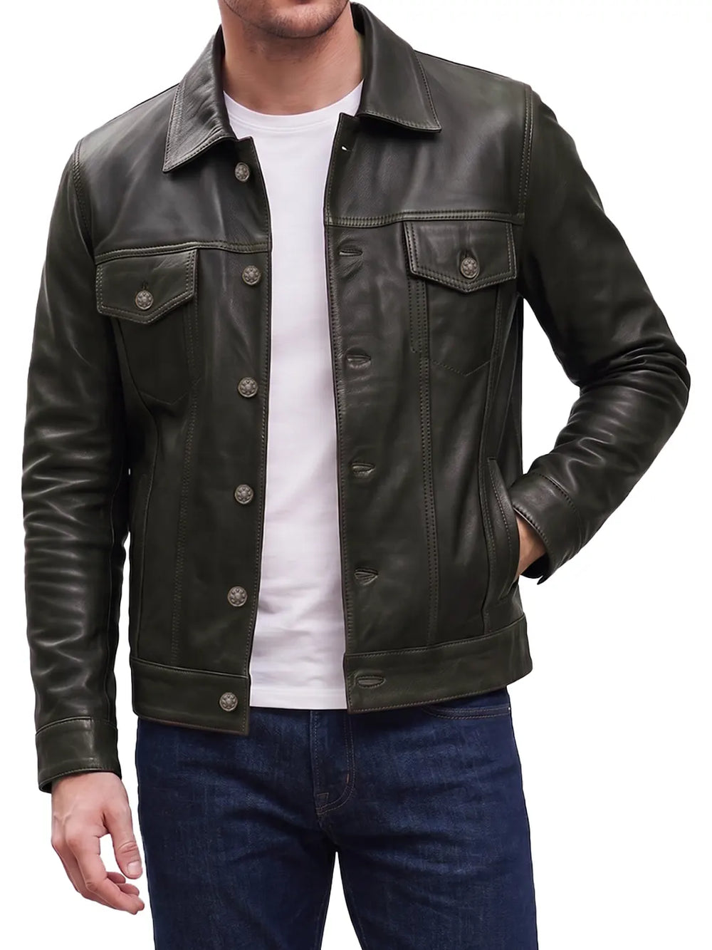 Men's Dark Brown Lambskin Leather Trucker Jacket