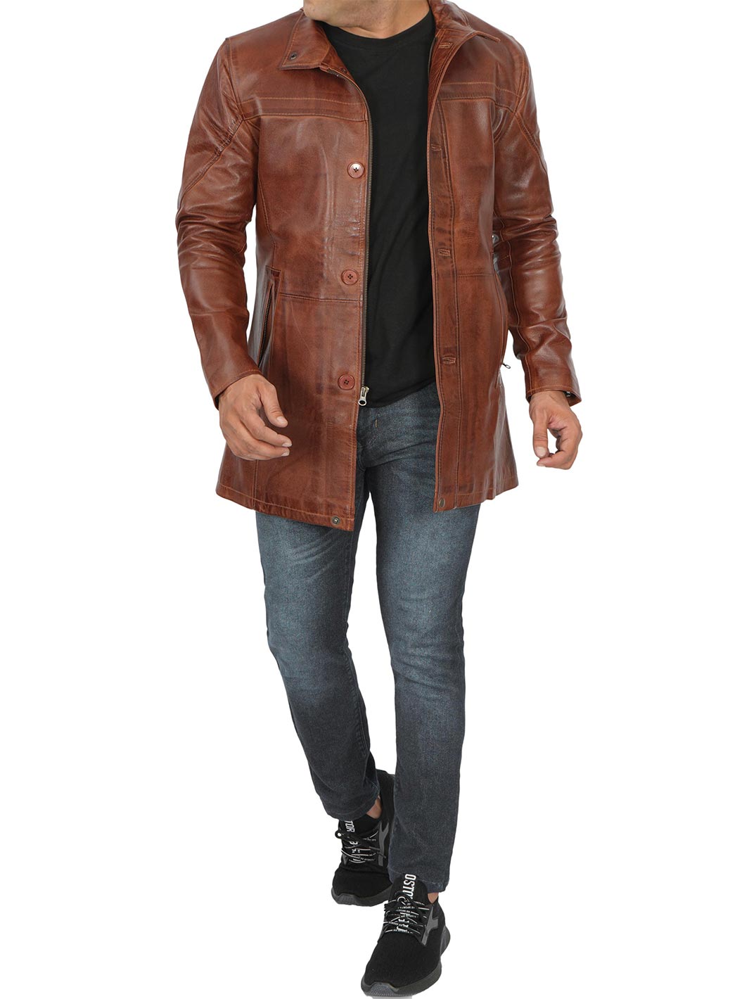 Bristol Men Cognac Leather Coat