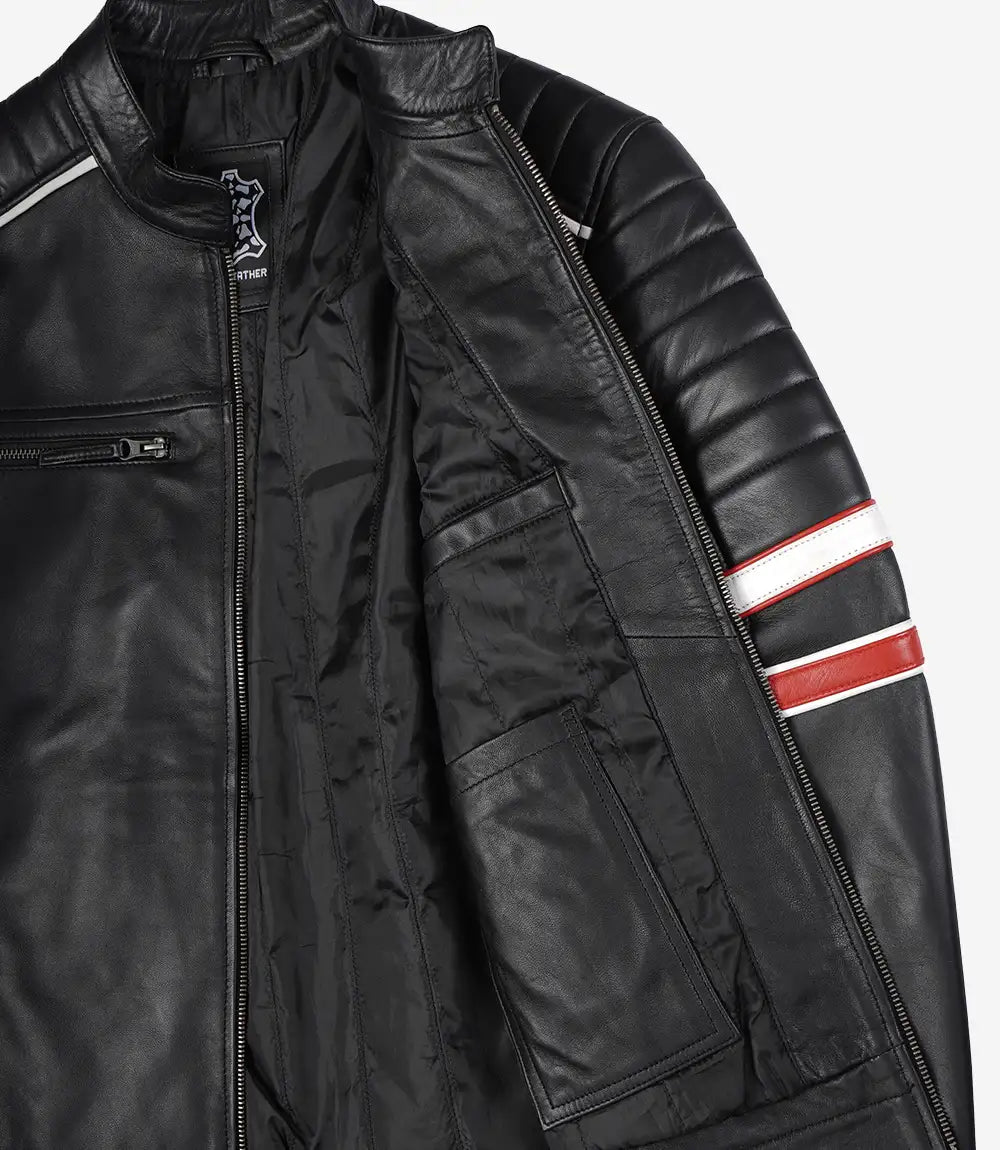 Mens Black Biker Leather Jacket Features