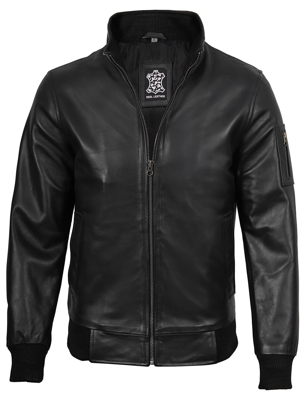 Mens Black Bomber Cowhide Leather Jacket 