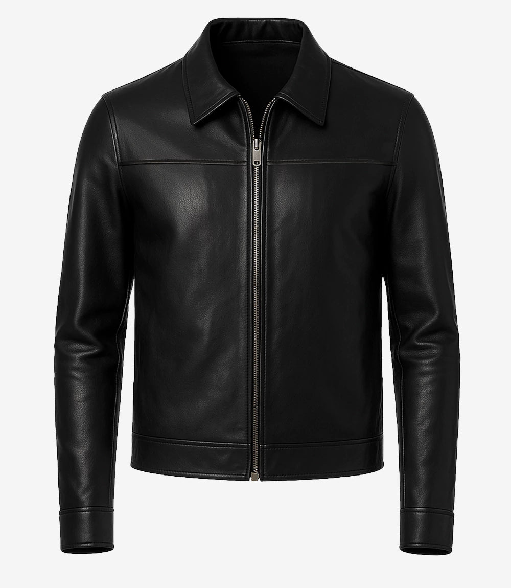 Mens Black Harrington Real Leather Jacket
