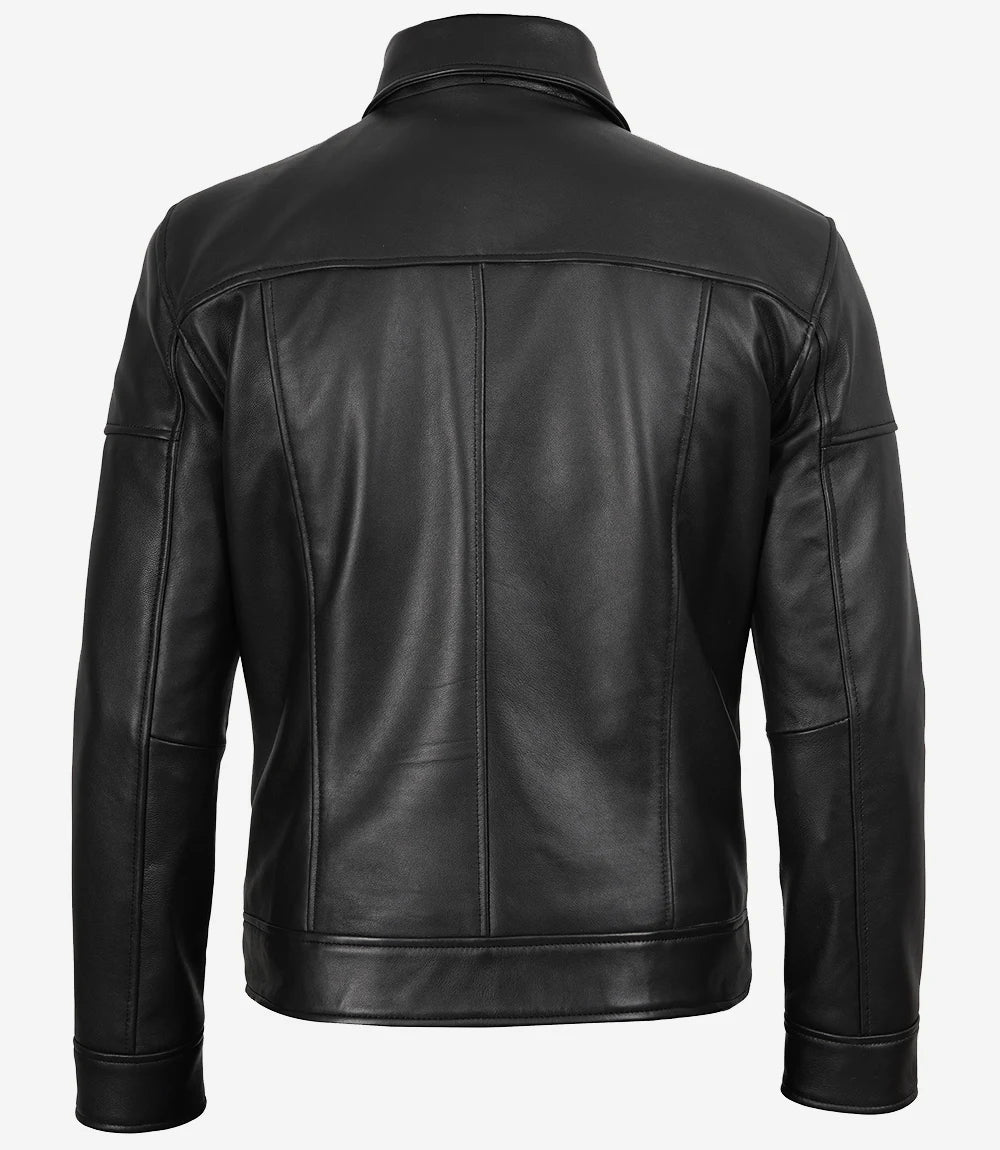 Mens Black Leather Jacket Harrington