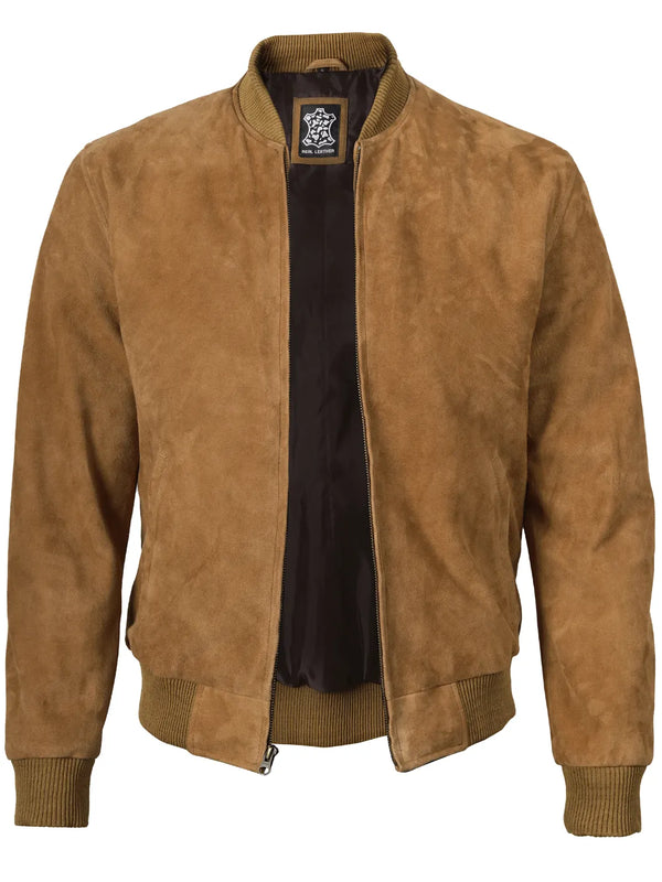 Mens Brown Bomber Suede Jacket