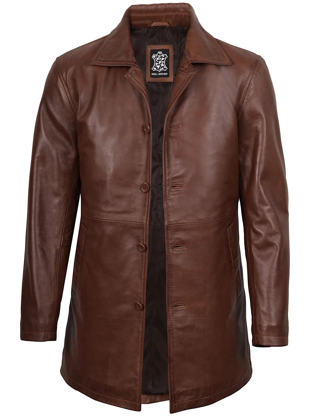 Mens Brown 3 4 Length Leather Car Coat