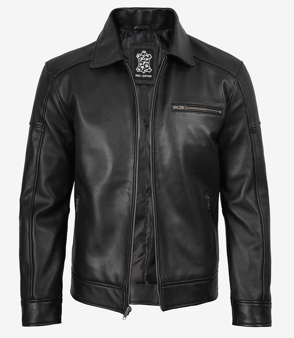 Mens Black Harrington Real Leather Jacket