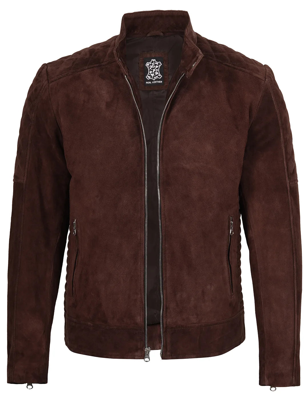 Mens Quilted Brown Suede Jacket