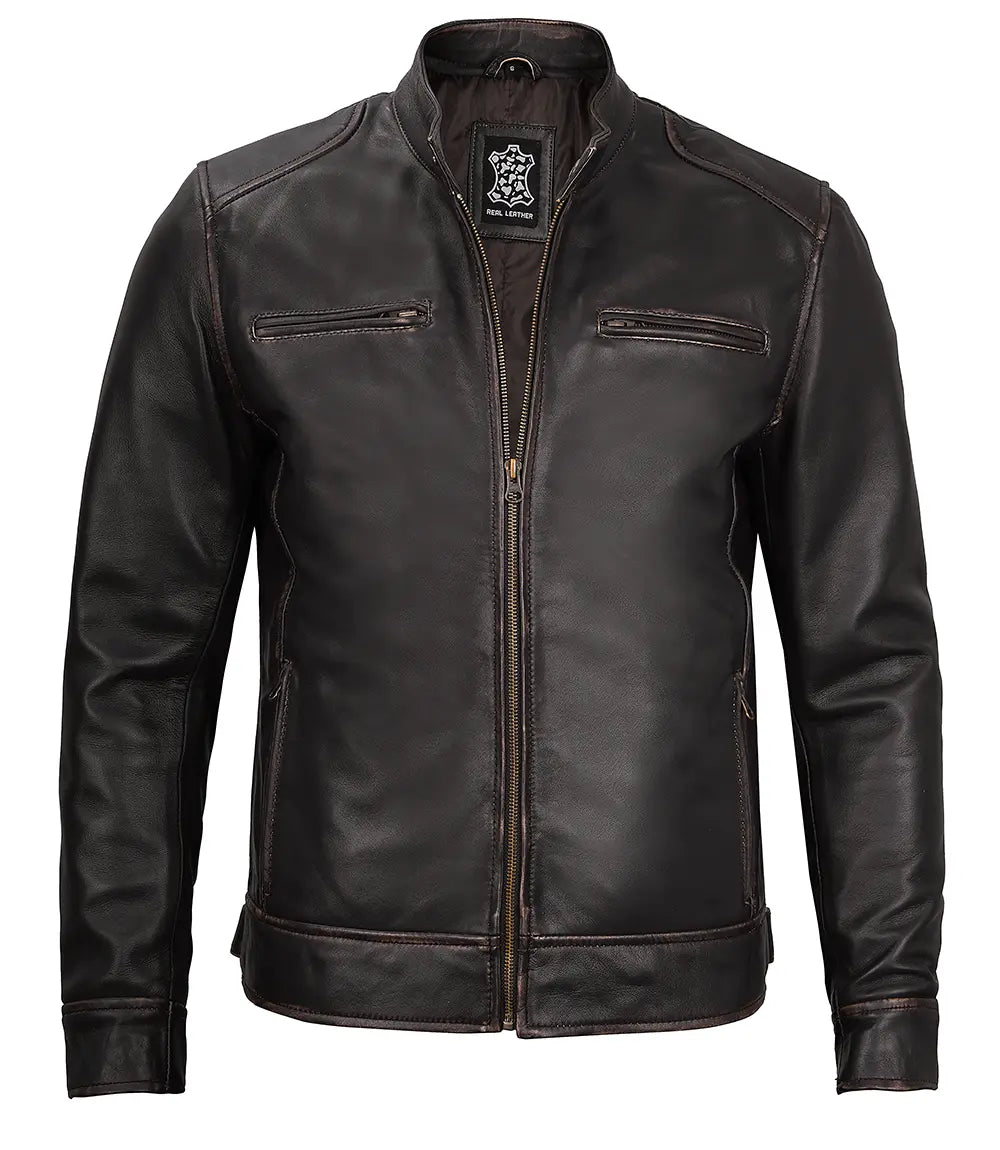 Mens cafe racer leather jacket