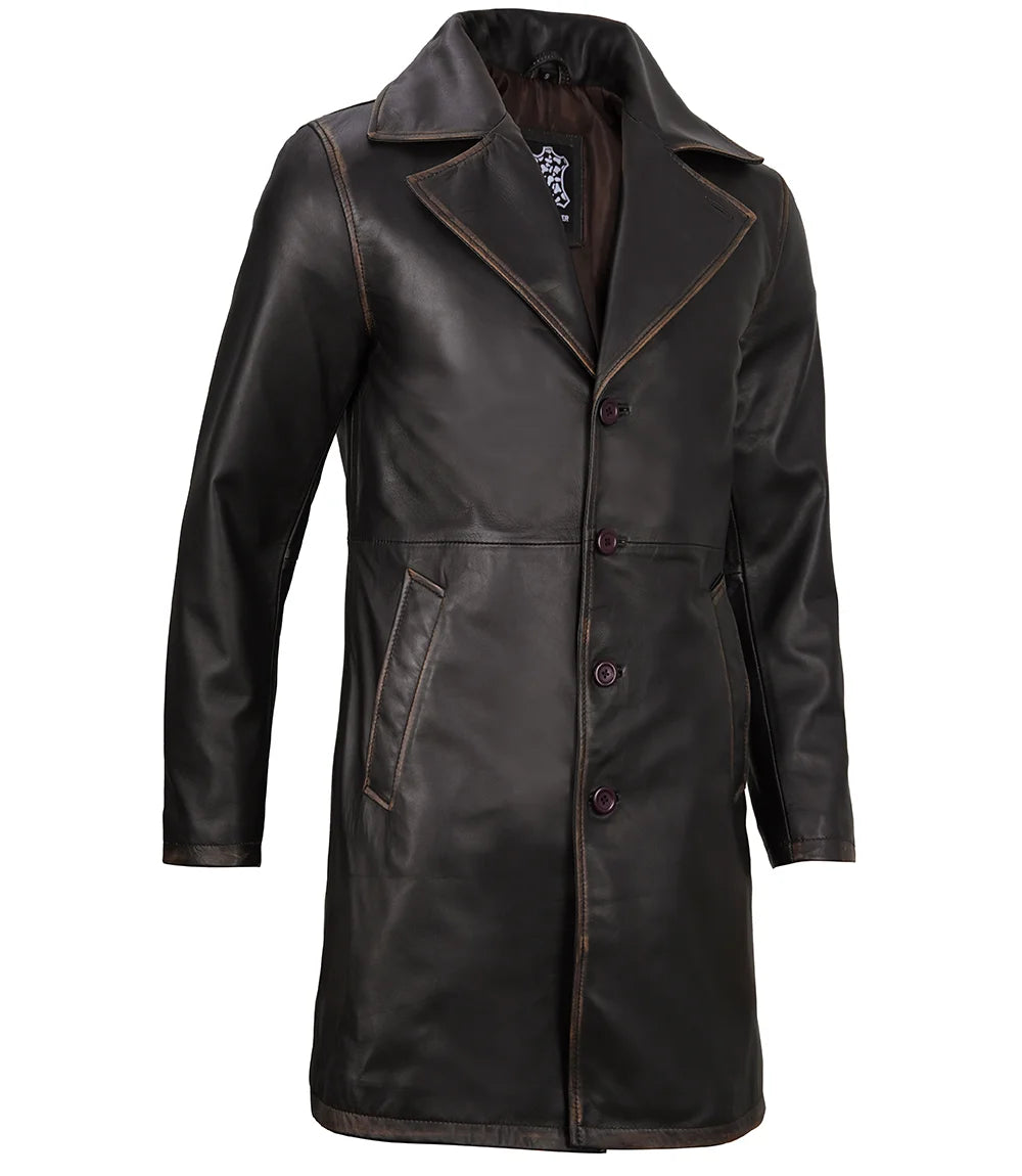 Mens real leather car coat