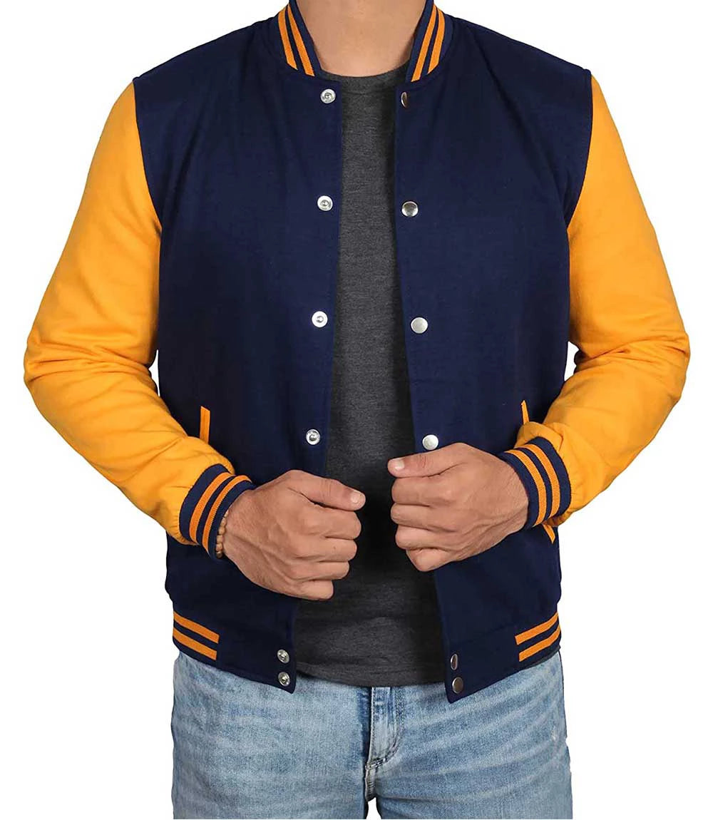 Mens Navy Blue & Yellow Varsity Jacket