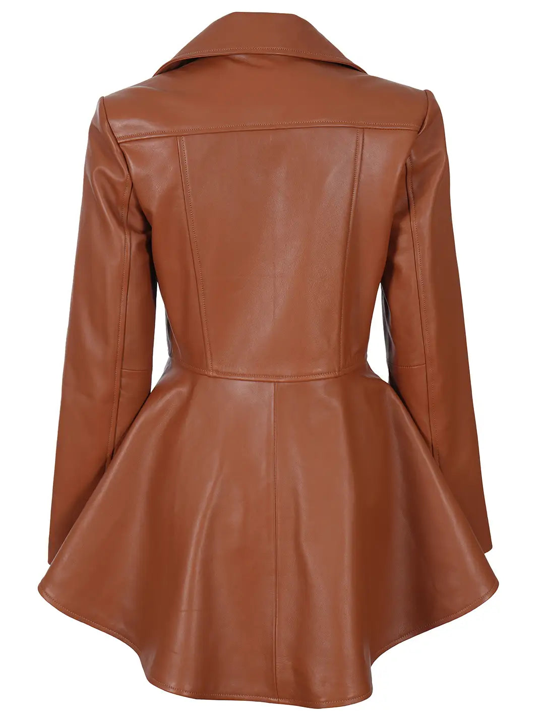 Peplum cognac leather jacket