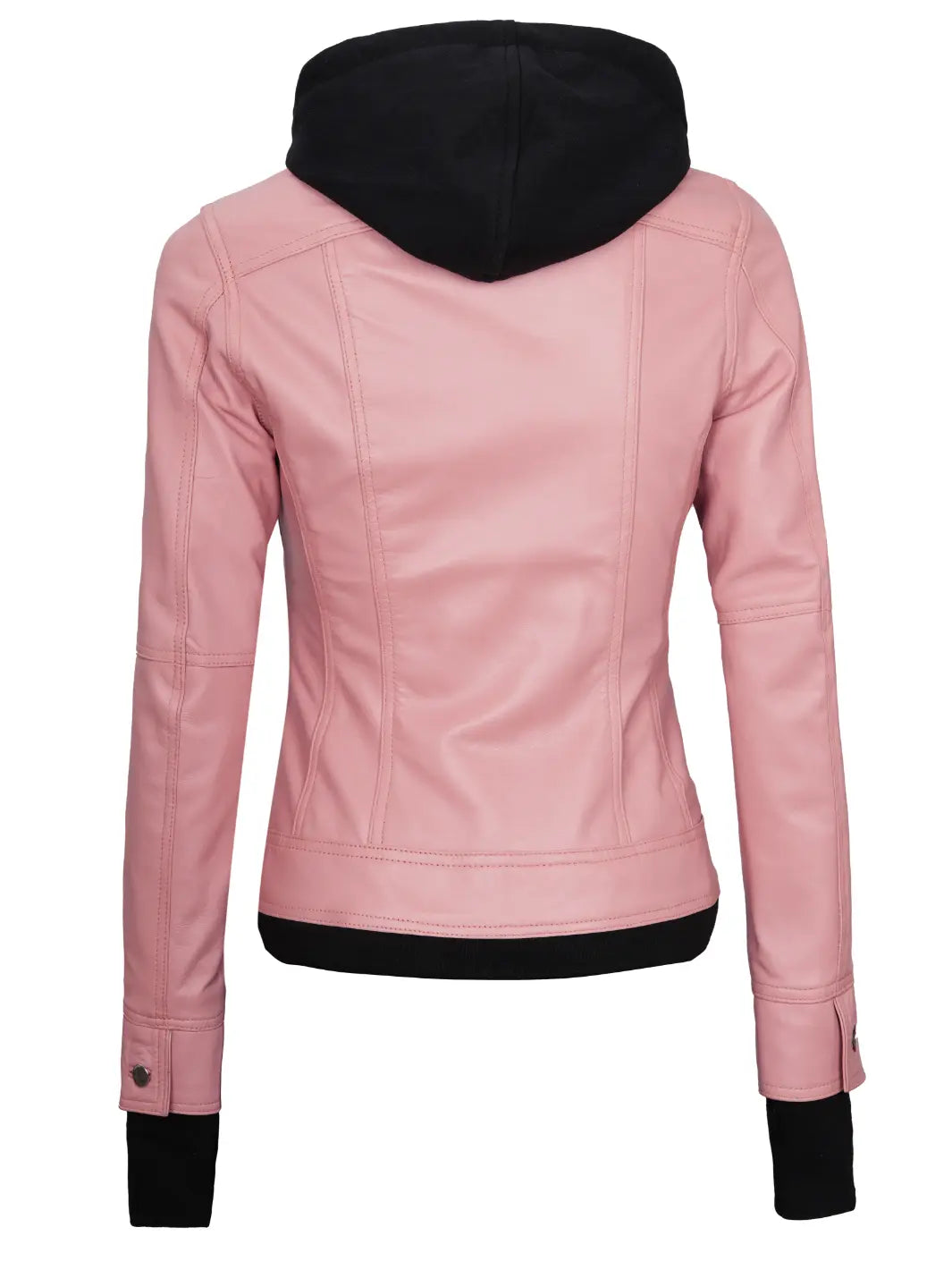 Pink Hooded Leather Motorcycle Jacket for Women