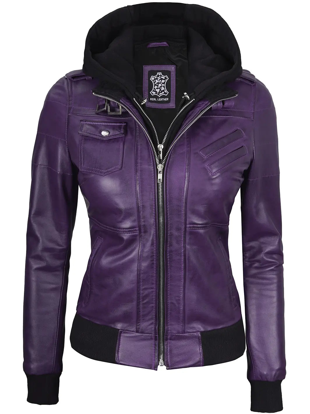 Purple bomber leather jacket