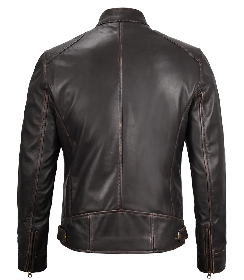 Rub off cafe racer leather jacket