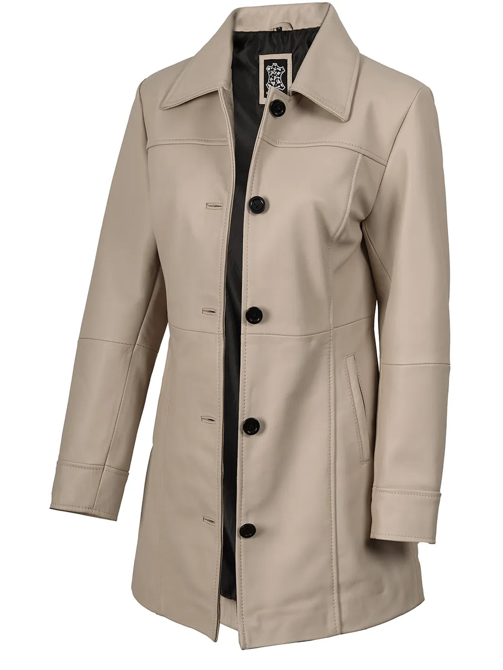Kandis Women's Biege Real Leather Car Coat
