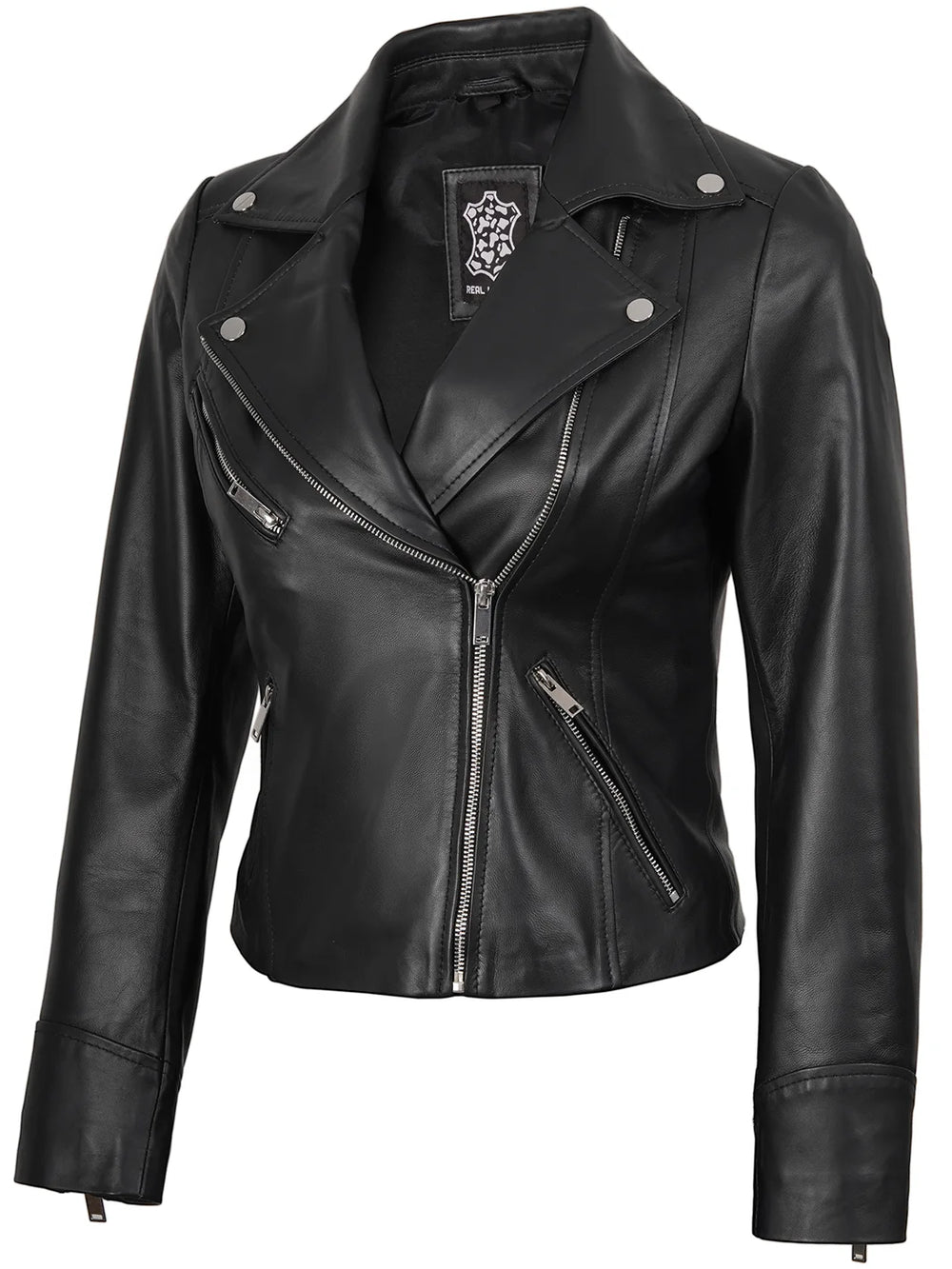 Women's Black Asymmetrical Real Leather Motorcycle Jacket