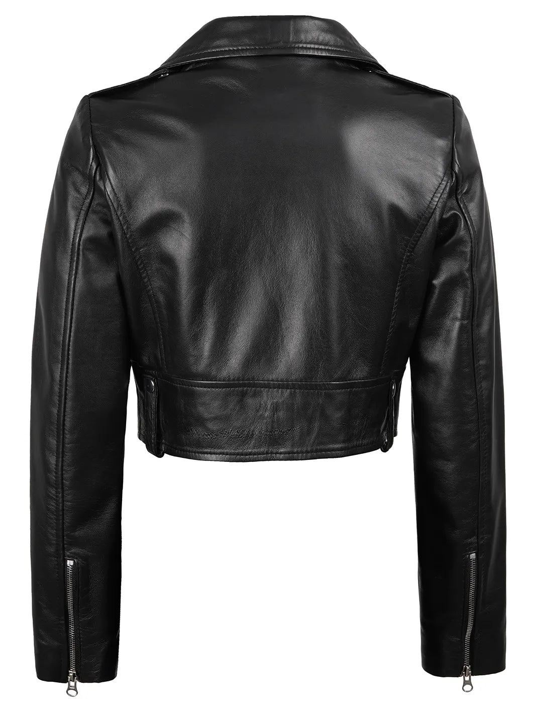 Women's Black Biker Cropped Leather Jacket